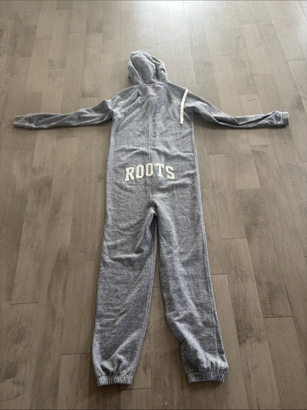 Roots Canada Grey Hooded Onesie Jumpsuit XS Full Zip Beaver Logo - Picture 8 of 8